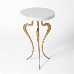 Silhouette Accent Table, Antique Gold with White Honed Marble Top