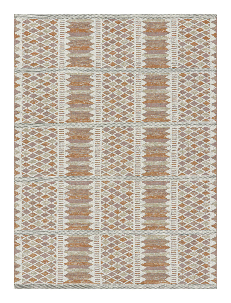 Scandinavian Rug in Rust, White and Mauve Geometric Patterns