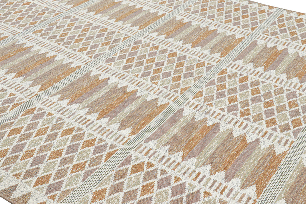 Scandinavian Rug in Rust, White and Mauve Geometric Patterns