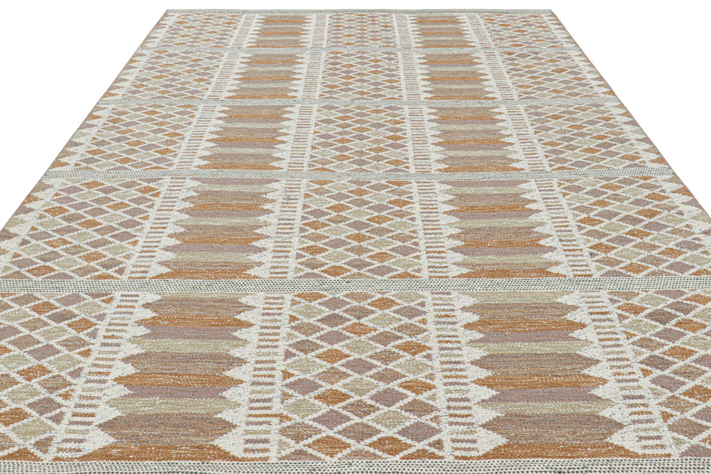 Scandinavian Rug in Rust, White and Mauve Geometric Patterns