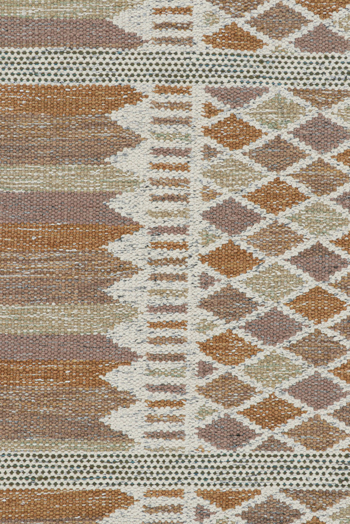 Scandinavian Rug in Rust, White and Mauve Geometric Patterns