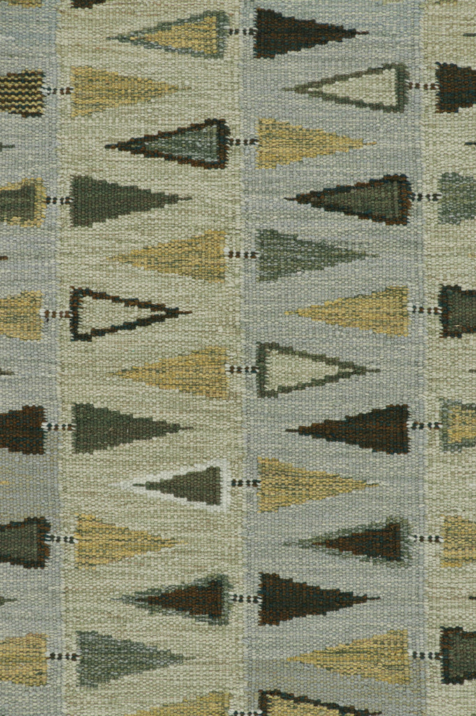 Scandinavian Rug in Green, Beige and Blue Geometric Pattern