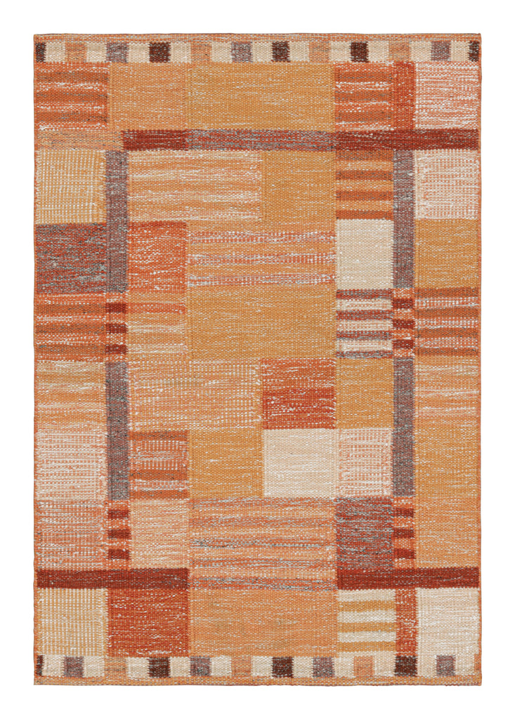 Scandinavian Rug in Orange and Pink with Geometric Patterns