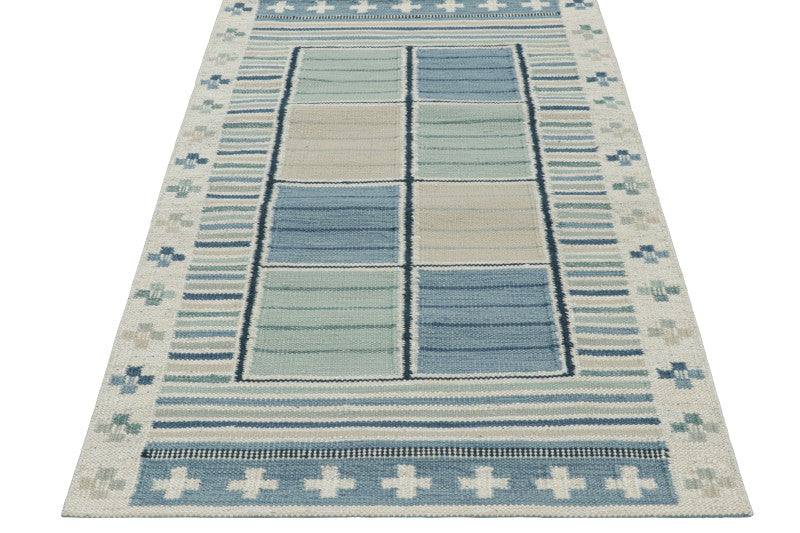 Scandinavian Scatter Rug in Light Blue with Geometric Patterns