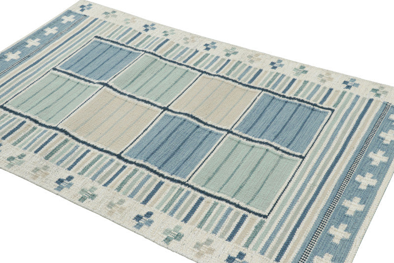 Scandinavian Scatter Rug in Light Blue with Geometric Patterns