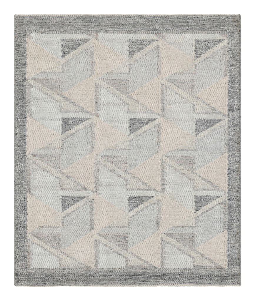 Outdoor Scandinavian Rug with Blue & Gray Geometric Pattern