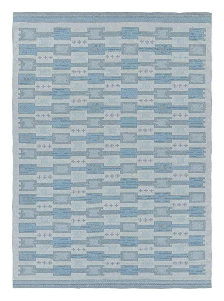 Scandinavian Rug with Blue Geometric Patterns