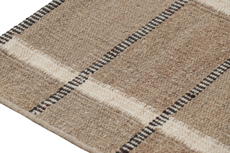 Scandinavian Rug In Brown With Black & White Stripes