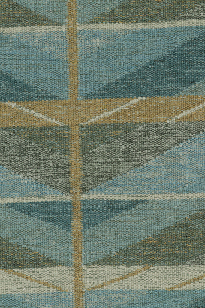 Scandinavian Rug in Blue and Green with Chevron Patterns