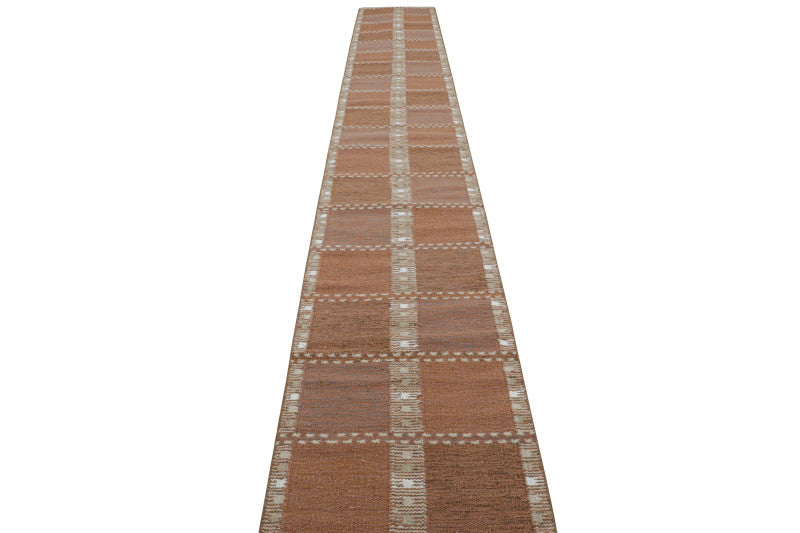 Extra Long Scandinavian Runner Rug with Geometric Patterns