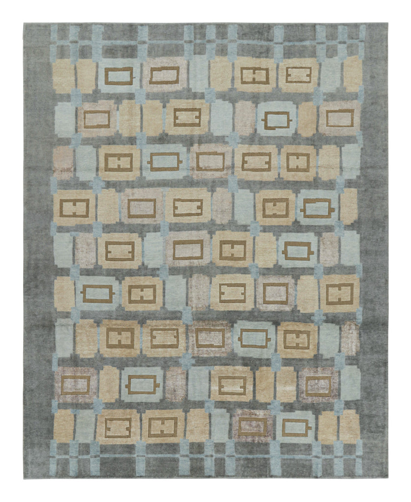 Scandinavian Rug in Gray with Multicolor Geometric Patterns