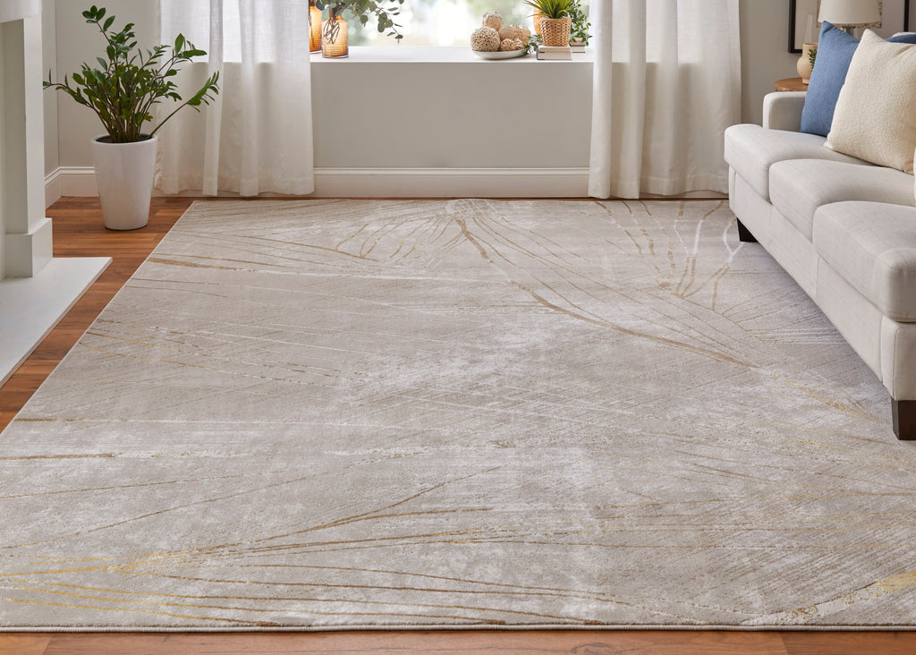 Waldor Modern Abstract Taupe Brown Silver Area Rug (5' x 8')