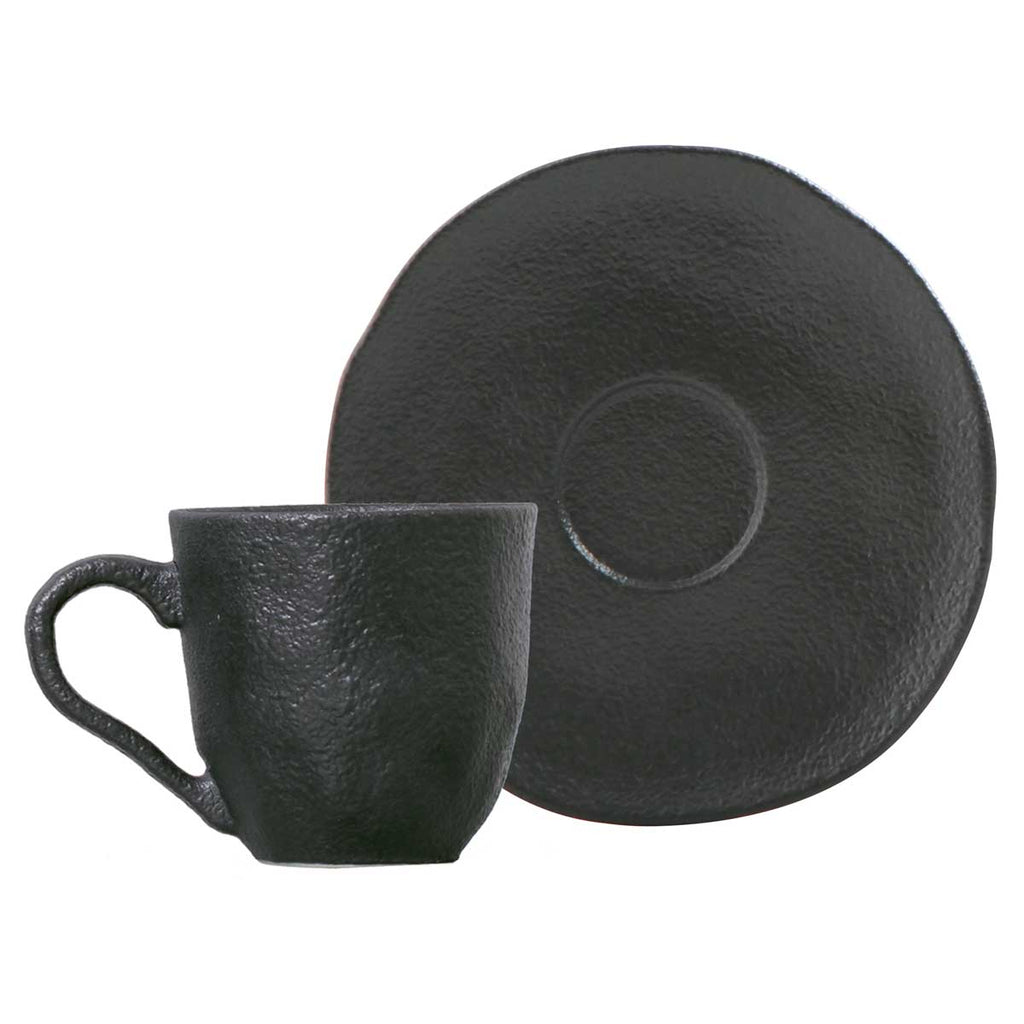 Matte Black Coffee Cups & Saucers, Set of 6