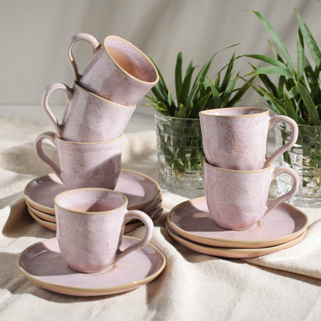 Litchi Coffee Cups & Saucers, Set of 6