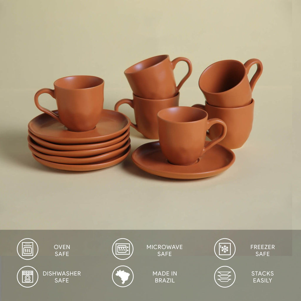 Terracotta Coffee Cups & Saucers, Set of 6