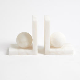 Alabaster Ball Bookends, Pair