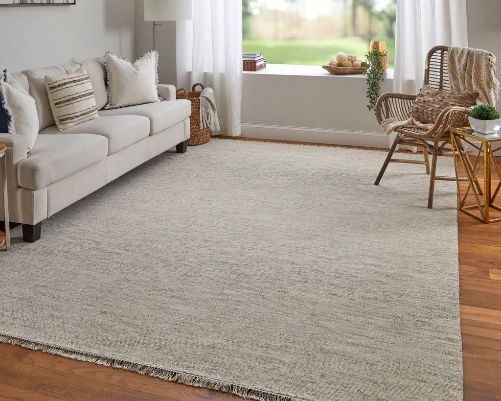 Branson Transitional Solid Ivory Pink Gray Area Rug (2'6" x 10')