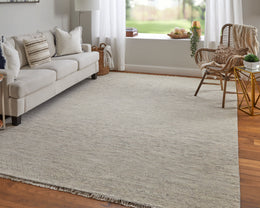 Branson Transitional Solid Ivory Pink Gray Area Rug (7'9" x 9'9")