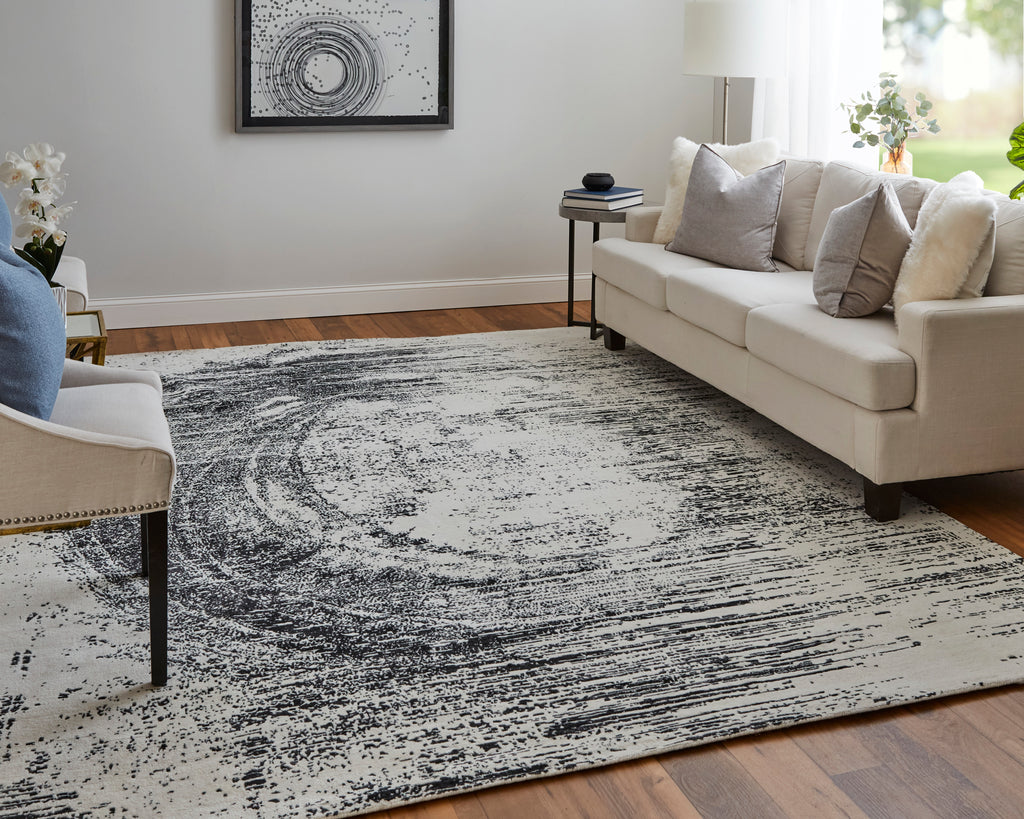 Coda Modern Abstract Black White Area Rug (8' x 10' / Pattern 4)