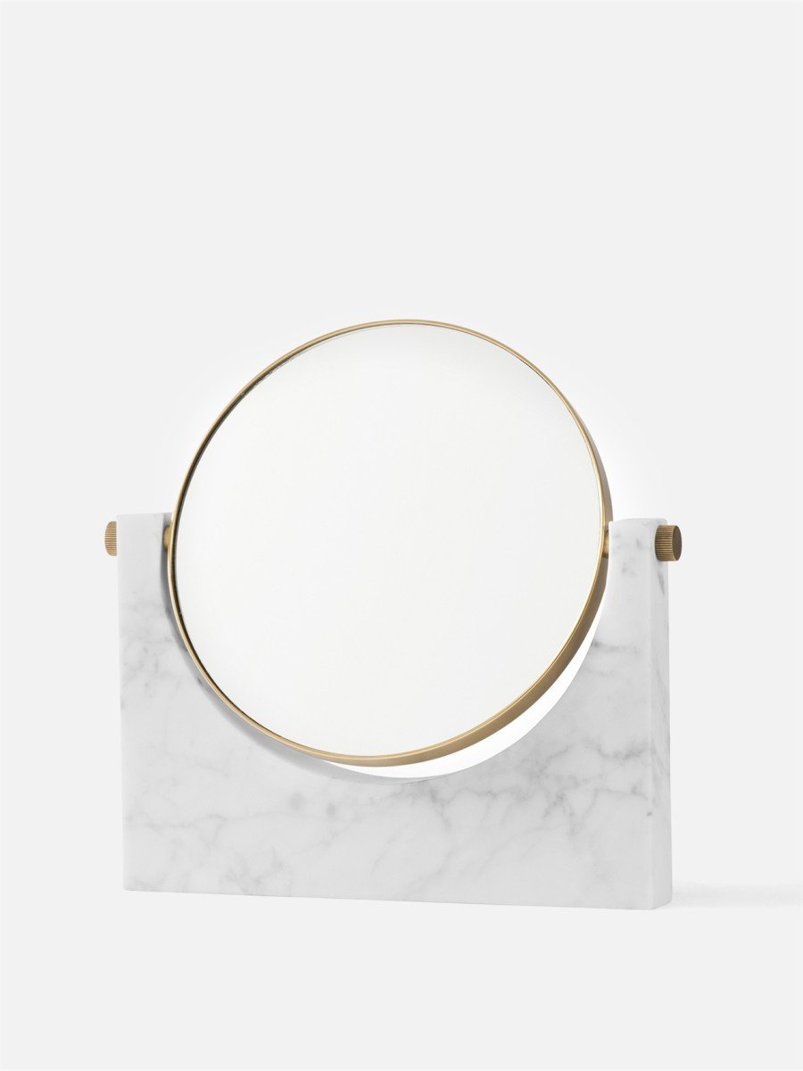 Pepe Marble Mirror, Brass, White Marble