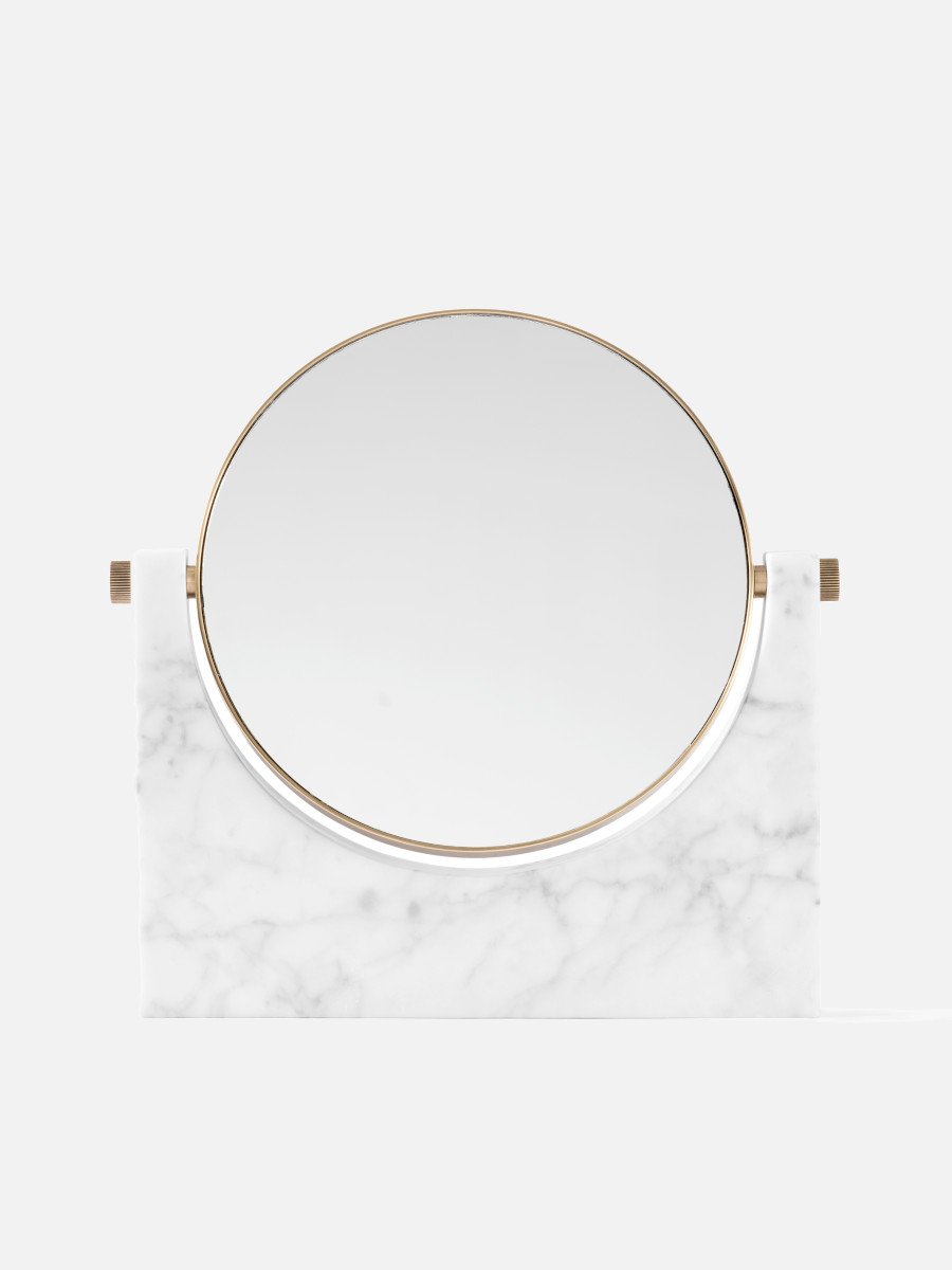 Pepe Marble Mirror, Brass, White Marble