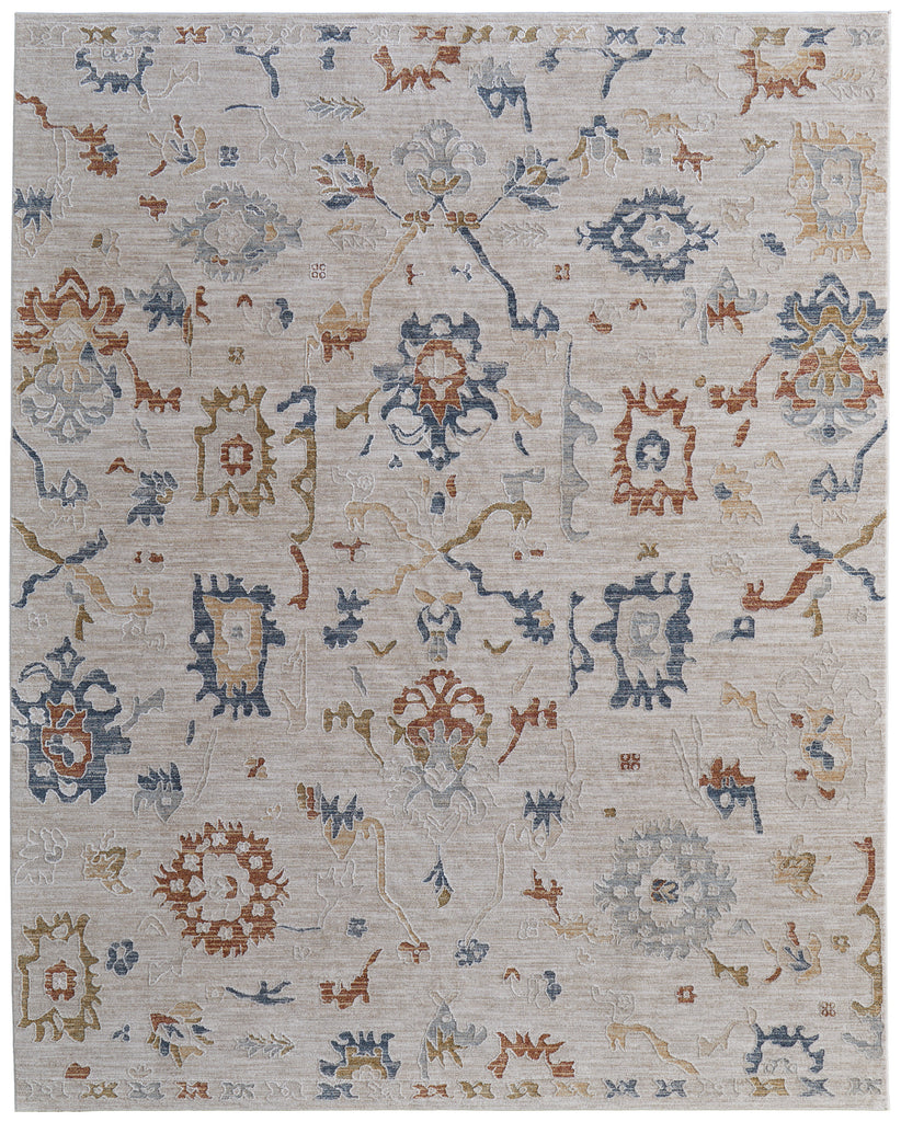 Pasha Transitional Floral Botanical Ivory Blue Gold Area Rug (9' x 12'8")