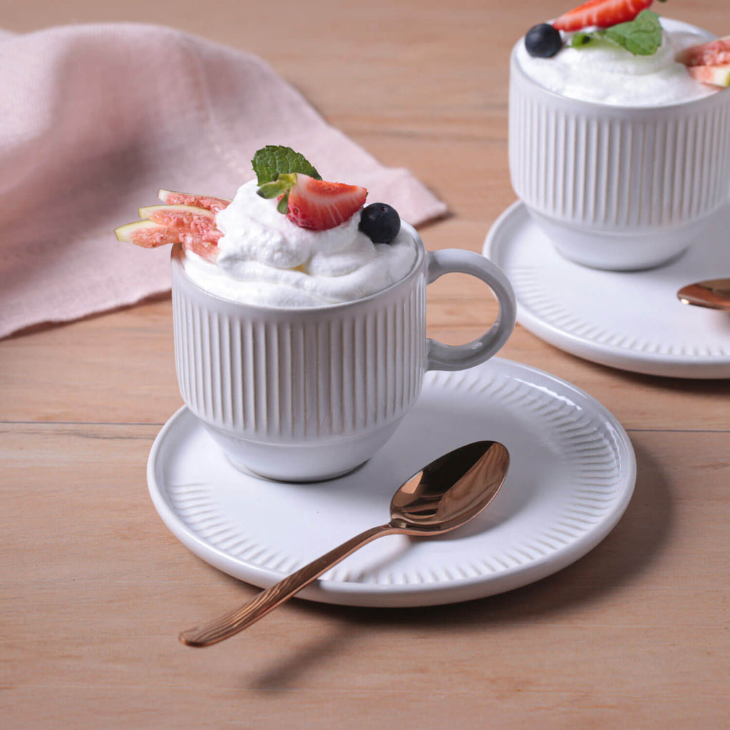 New White Coffee Cups & Saucers, Set of 6