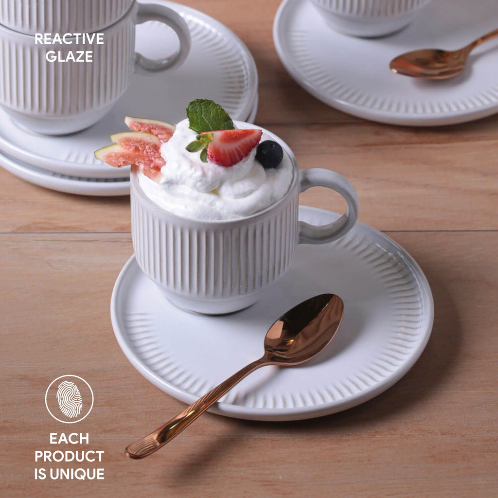 New White Coffee Cups & Saucers, Set of 6