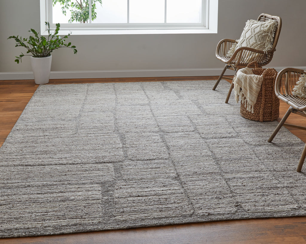 Navaro Modern Abstract Gray Ivory Taupe Area Rug (8'6" x 11'6")