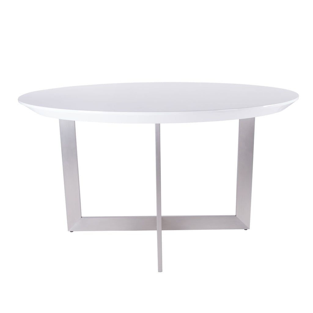 Tosca 54-inch Round Dining Table - White/Brushed Stainless Steel