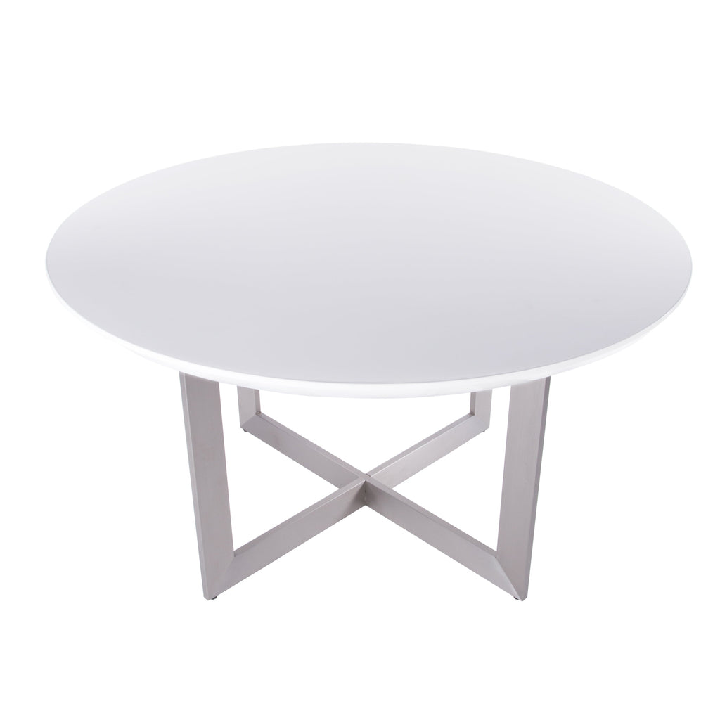 Tosca 54-inch Round Dining Table - White/Brushed Stainless Steel