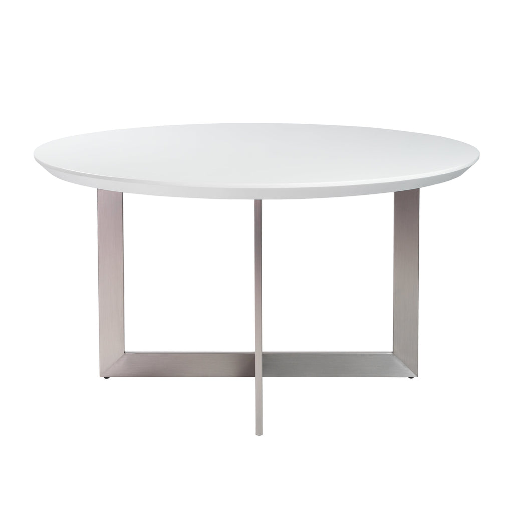 Tosca 54-inch Round Dining Table - Matte White/Brushed Stainless Steel