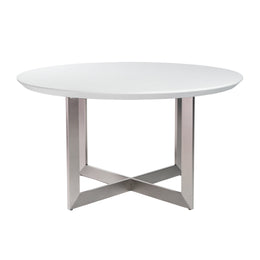 Tosca 54-inch Round Dining Table - Matte White/Brushed Stainless Steel