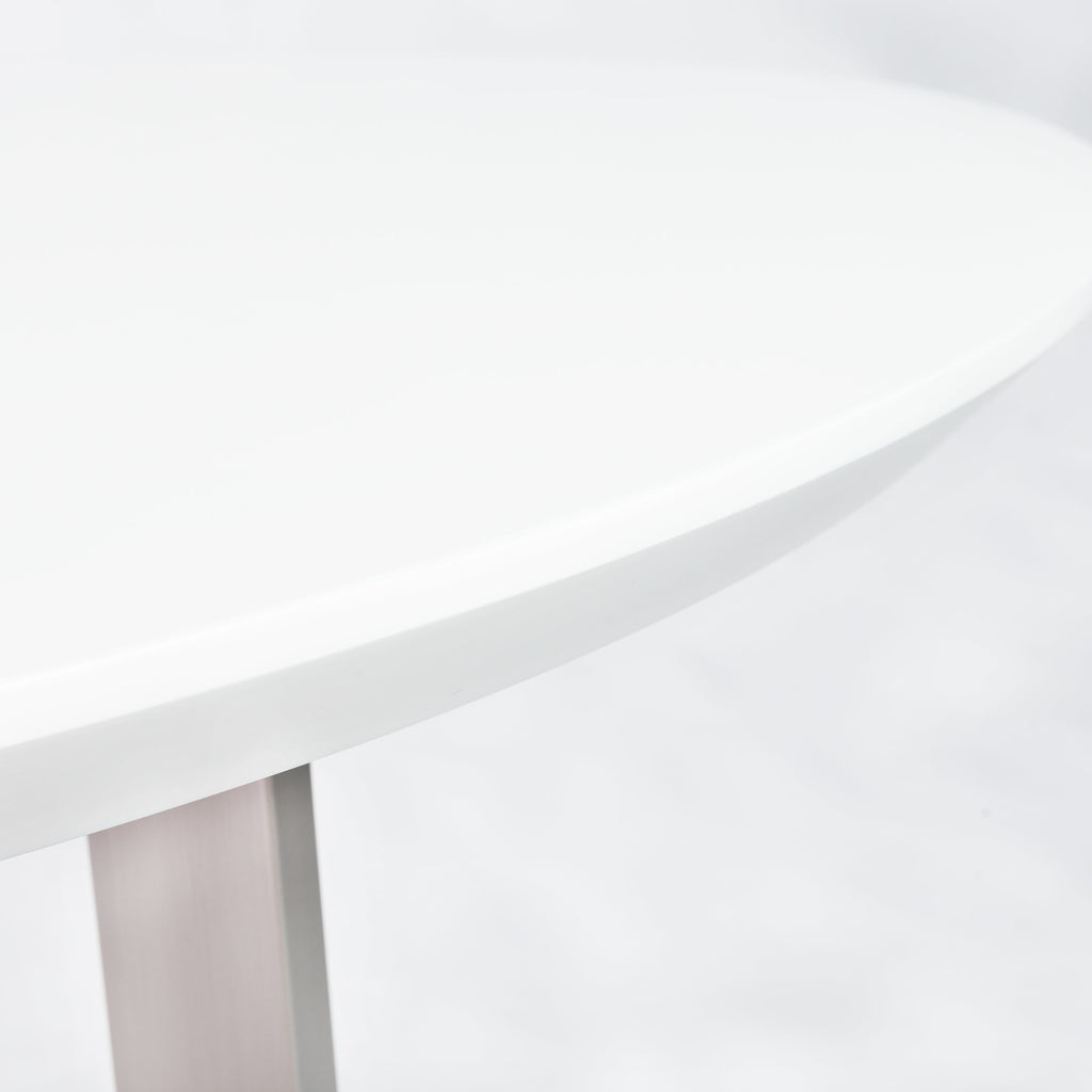 Tosca 54-inch Round Dining Table - Matte White/Brushed Stainless Steel