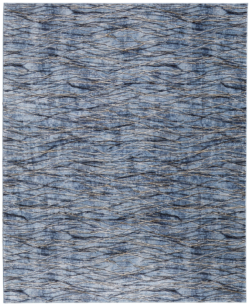 Sonora Modern Abstract Blue Ivory Tan Area Rug (5' x 7'6")