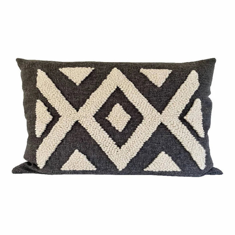 Punch Needle Ndebele Lumbar Pillow Pattern 2 Natural On Charcoal