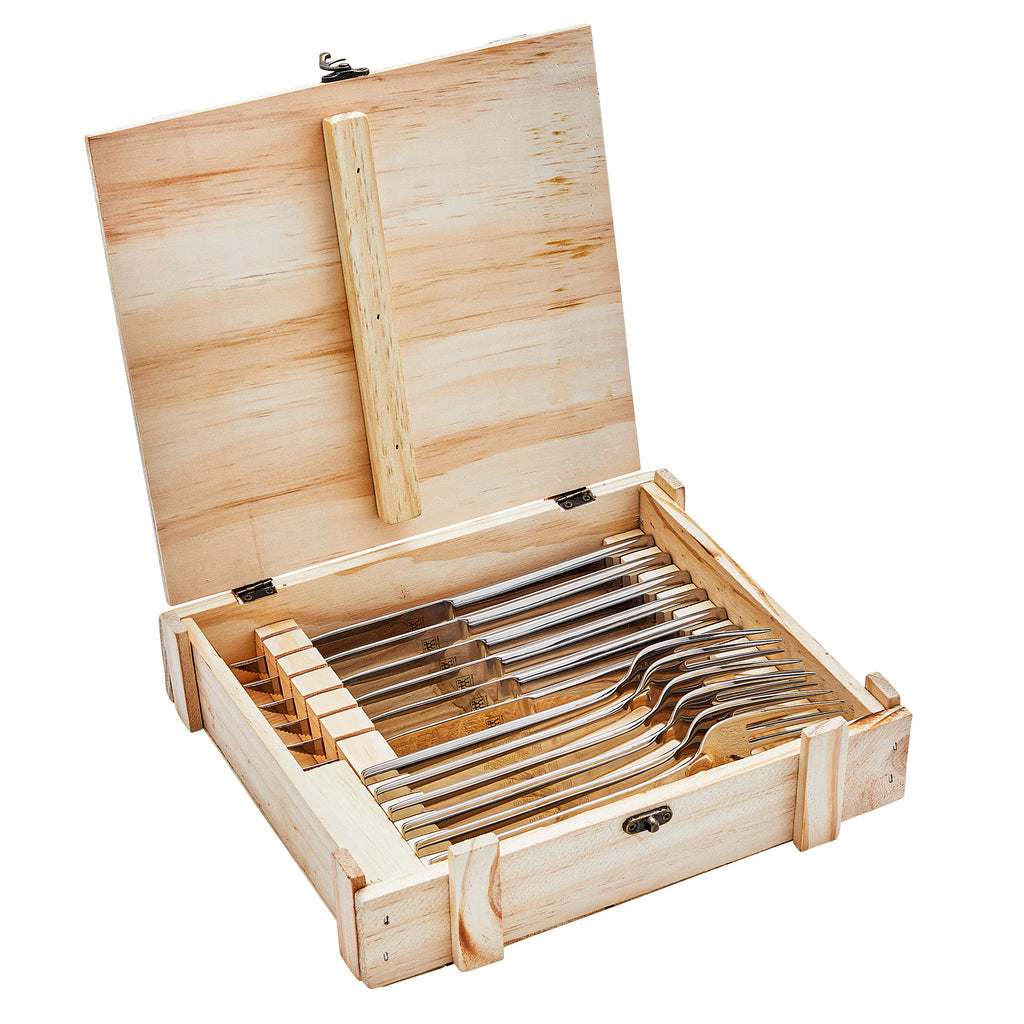 Steak Dinner 12-Piece Stainless Steel Steak Knife Set In Wood Presentation Box Steak Sets