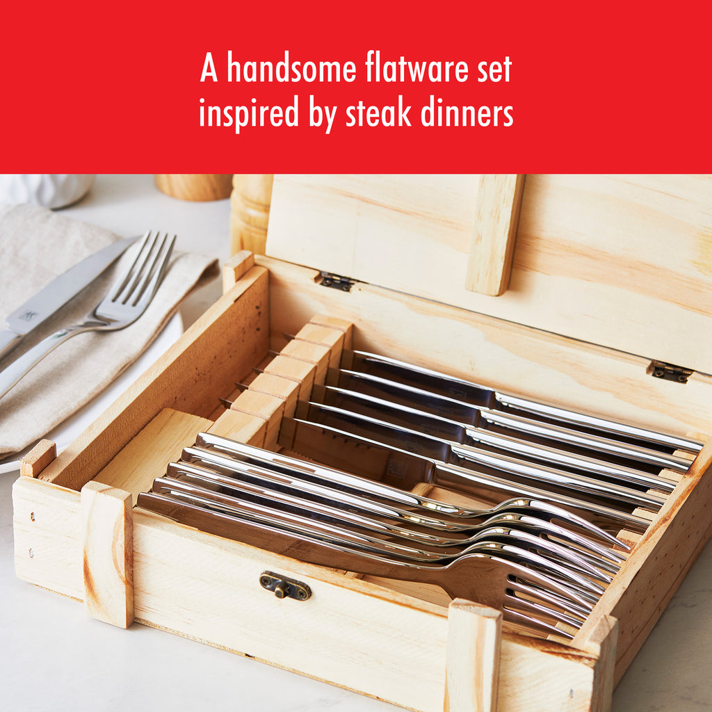 Steak Dinner 12-Piece Stainless Steel Steak Knife Set In Wood Presentation Box Steak Sets