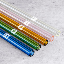 Glass Straw, Colored, Straight 4-Piece Set