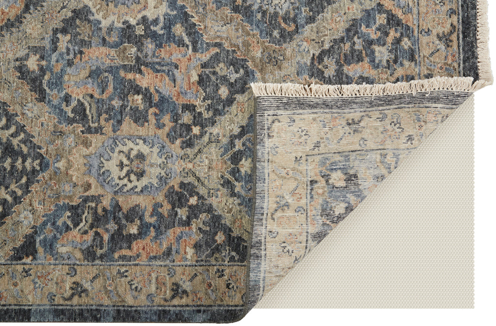 Marabel Traditional Damask Blue Taupe Brown Area Rug (3'6" x 5'6")