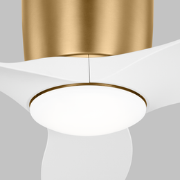 Titus 44 Hugger LED Ceiling Fan in Satin Brass with Matte White Blades and Light Kit