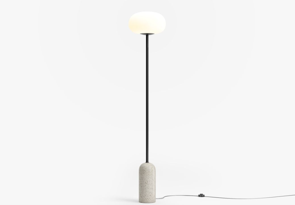 Nino Floor Lamp, Matte Black with White Terrazzo