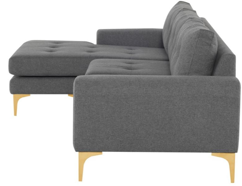 Colyn Sectional Sofa - Shale Grey with Brushed Gold Legs