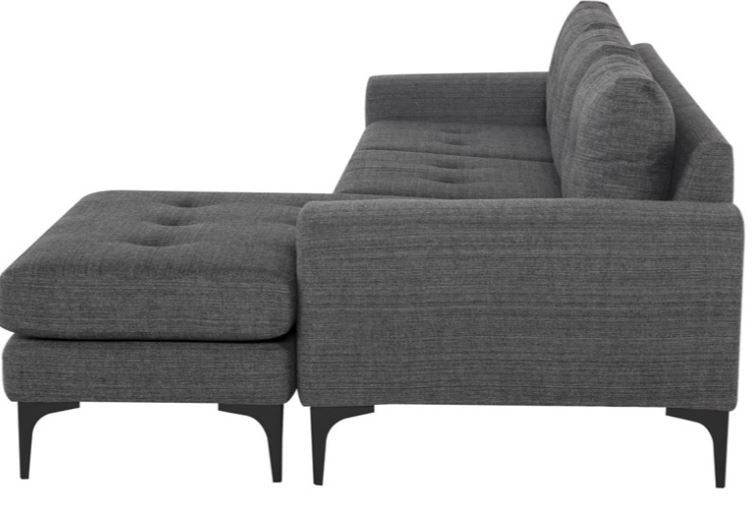 Colyn Sectional Sofa - Dark Grey Tweed with Matte Black Steel Legs