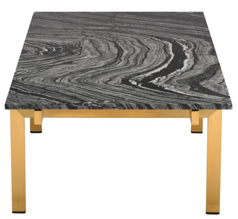 Louve Coffee Table - Black Wood Vein with Brushed Gold Base