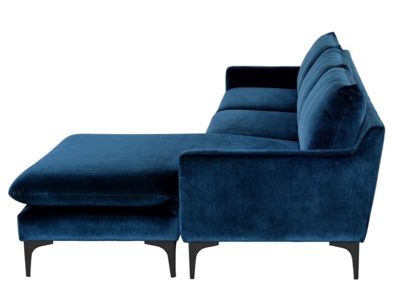 Anders Sectional Sofa - Midnight Blue with Matte Black Legs, 117.8in