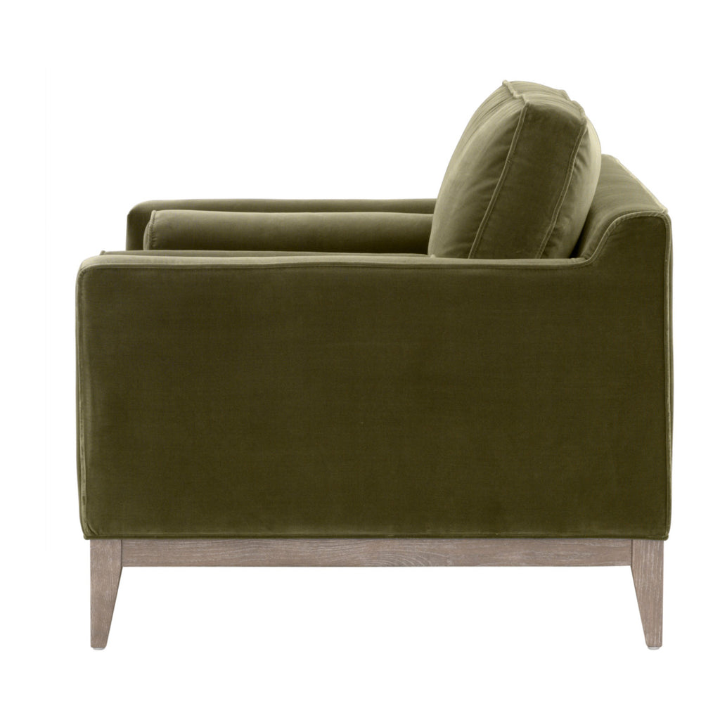 Parker Post Modern Sofa Chair - Olive Velvet, Natural Gray Oak