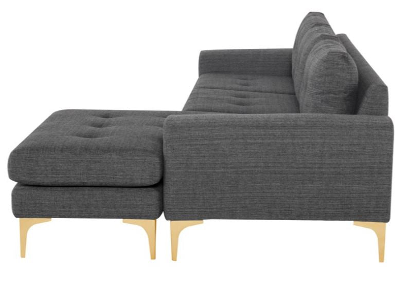 Colyn Sectional Sofa - Dark Grey Tweed with Brushed Gold Legs