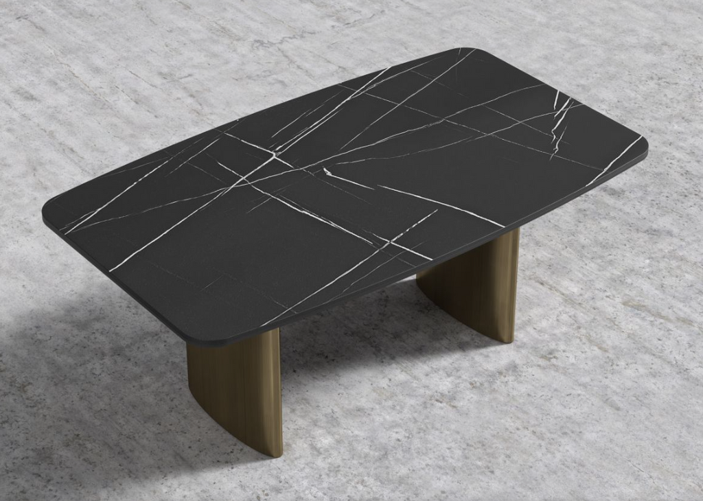 Solana Dining Table, Antique Brushed Brass Base