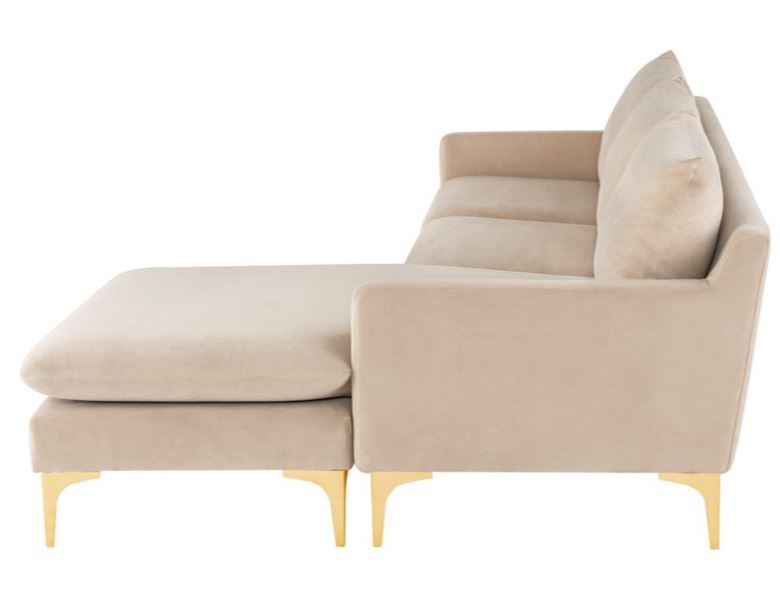 Anders Sectional Sofa - Nude with Brushed Gold Legs, 117.8in